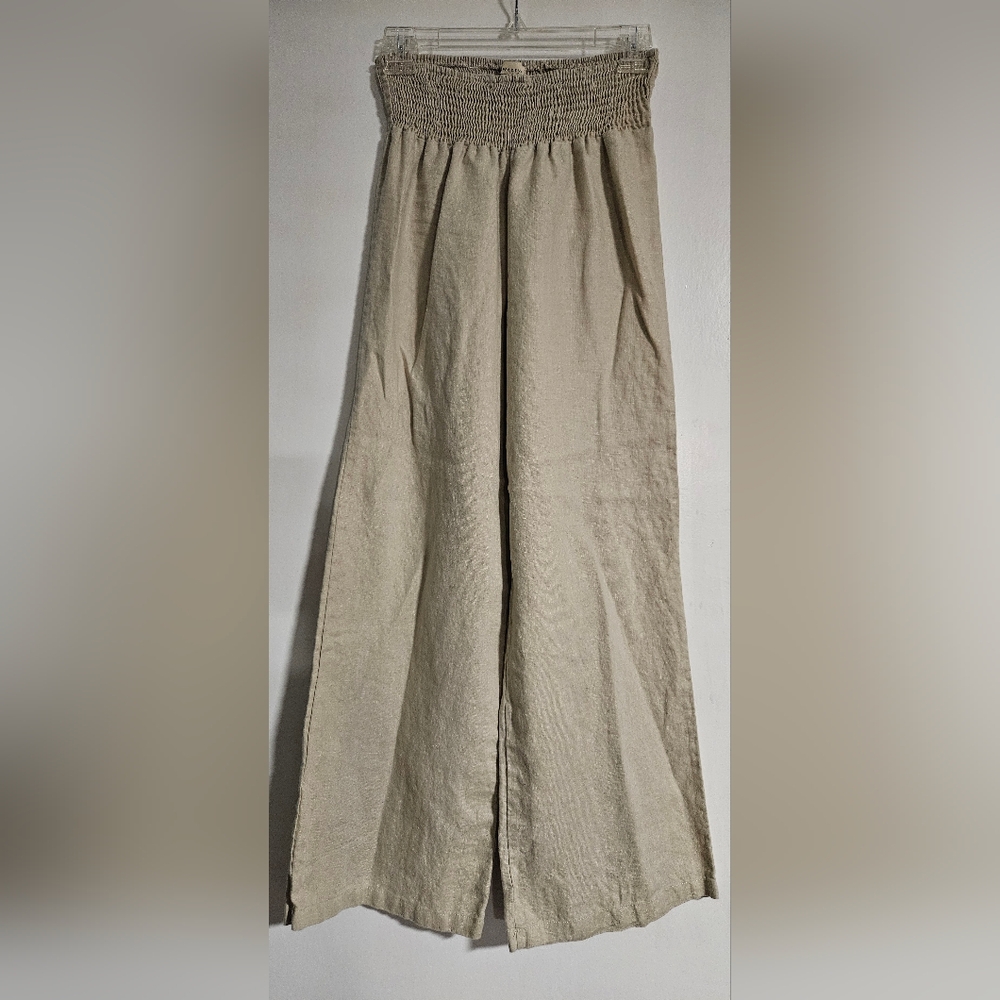 Twenty Wide Leg Smocked Waist Pants in Beige
